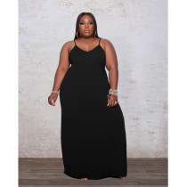 Plus Size Solid Color Loose Sexy Sling Long Dress GDYF-6948