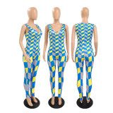Plaid Print Fashion Sexy Slim Fit Sleeveless Jumpsuit GDYF-6961