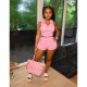 Solid Hooded Sleeveless Zipper Two Piece Shorts Set IV-8287