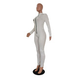 BODY Letter Print Long Sleeve Zipper Jumpsuit GCNF-00161