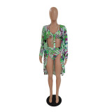 Fashion Sexy Print Cloak Bikini Swimsuit Three-piece Set GDYF-6991
