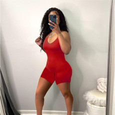 Solid Color Simple Sling Slim Rompers GDYF-6655