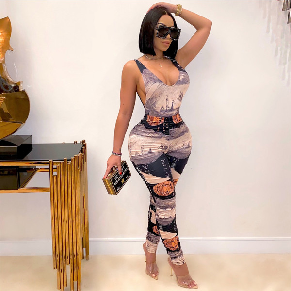 Dollar Print Vest And Pants Two Piece Set GDYF-6650