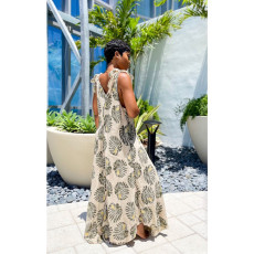 Printed Sleeveless Lace-Up Casual Wide-Leg Jumpsuit GDYF-6660