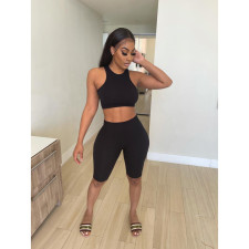 Solid Color Vest Shorts Sports Yoga Two Piece Sets GDYF-6646