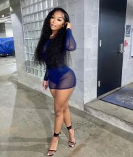 Mesh See Through Long Sleeve Bodysuit+Shorts 2 Piece Sets YD-8565