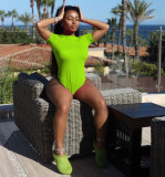 Solid Backless Short Sleeve One-Piece Swimsuit IV-8279