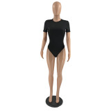 Solid Backless Short Sleeve One-Piece Swimsuit IV-8279