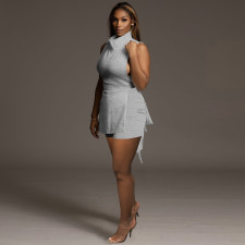 Solid Sleeveless Split Top And Shorts 2 Piece Sets TE-4395