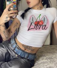 Sexy Printed O Neck Short Sleeve Slim T-Shirt FSL-F194