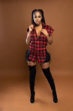 Plaid Lace-Up Sleeveless Shirt And Shorts 2 Piece Sets OMY-81001