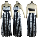 Colorful Print Halter Neck Backless Maxi Dress TE-4379