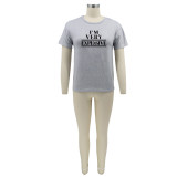 Letter Print O Neck Short Sleeve T-Shirts HNIF-059W