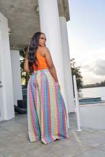 Plus Size Casual Printed Wide Leg Pants (Without Top) ZDF-31195