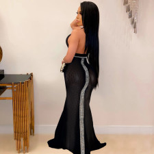 Plus Size Hot Drilling Halter See Through Night Club Dress NY-2319