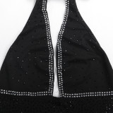 Plus Size Black Hot Drilling Halter Night Club Dress NY-2321