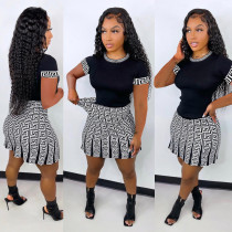 Casual Printed T Shirt Mini Skirt Two Piece Sets NY-2342