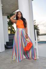 Plus Size Casual Printed Wide Leg Pants (Without Top) ZDF-31195