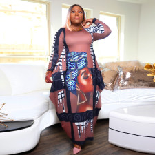 Plus Size Printed Long Sleeve Loose Maxi Dress NY-10191