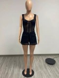 Sexy Mesh Patchwork Sleeveless 2 Piece Shorts Set YMEF-5060