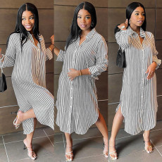 Fashion Casual Printed Long Sleeve Striped Shirts WMEF-20784
