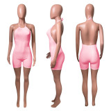 Solid Halter Backless Romper NIK-287