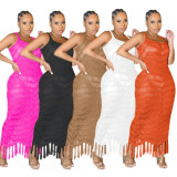 Sexy Knitted Tassel Sleeveless Seaside Maxi Dress TR-1199