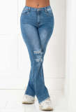 Plus Size Denim Ripped Hole Mid-Waist Jean Pants LX-5511