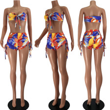 Sexy Printed Wrap Chest Drawstring Shorts 2 Piece Sets JZHF-8106