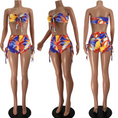 Sexy Printed Wrap Chest Drawstring Shorts 2 Piece Sets JZHF-8106