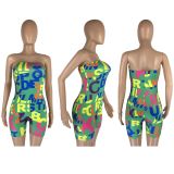 Letter Print Strapless Tube Romper LM-8313