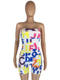Letter Print Strapless Tube Romper LM-8313