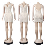Plus Size Sexy Hot Drilling V Neck Zipper Club Dress NY-2329