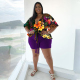 Plus Size Floral Print Two Piece Shorts Set NNWF-7455