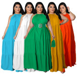 Plus Size Solid Sleeveless Big Swing Maxi Dress NNWF-7463