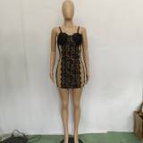 Sexy Lace Patchwork Padded Spaghetti Strap Club Dress BN-9321