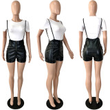 PU Leather Strap Romper+T Shirt Two Piece Sets YNSF-1808