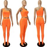 Solid One Shoulder Sleeveless 2 Piece Pants Set YNSF-1660