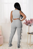 Solid Color Vest Hollow Lace-up Pants Two Piece Sets LX-6925