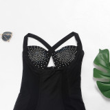 Plus Size Black Hot Drilling Cross Strap Night Club Dress NY-2316