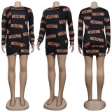 Letter Print Long Sleeve Mini Dress NY-8996