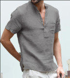 Men's Stand Collar Simple Short Sleeve Top 5XL FLZH-ZT128