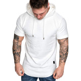 Men Solid Short Sleeve Casual Hoodie FLZH-ZT110