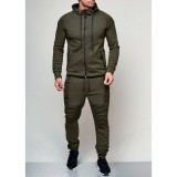 Men Solid Casual Zipper Two Piece Pants Set FLZH-ZW53-ZK19