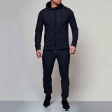 Men Solid Casual Zipper Two Piece Pants Set FLZH-ZW53-ZK19