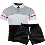 Men's Fashion Colorblock Casual Short Sleeve POLO Two-Piece Shorts Sets FLZH-ZT131-ZK70