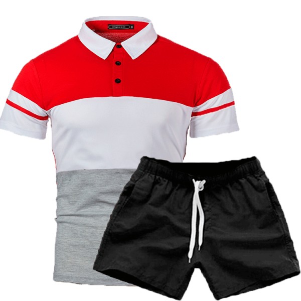 Men's Fashion Colorblock Casual Short Sleeve POLO Two-Piece Shorts Sets FLZH-ZT131-ZK70