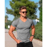 Men's Casual V Neck Short Sleeve T-shirt FLZH-ZT168
