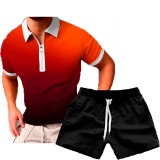 Men's Casual Print POLO Two-Piece Shorts Sets FLZH-ZT158-ZK70