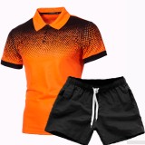 Men Gradient Short Sleeve Fashion Polo Two Piece Shorts Set FLZH-ZT126-ZK70